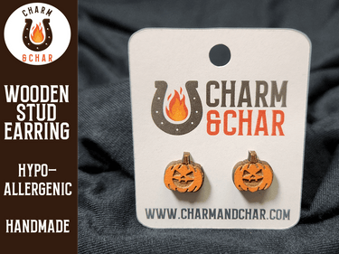 Jack 'o Lantern Wood Stud Earrings - Halloween Fashion Earring - Stud Earring - Charm and Char